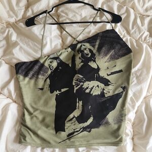 Princess Polly Black and Green Graphic Crop Camisole